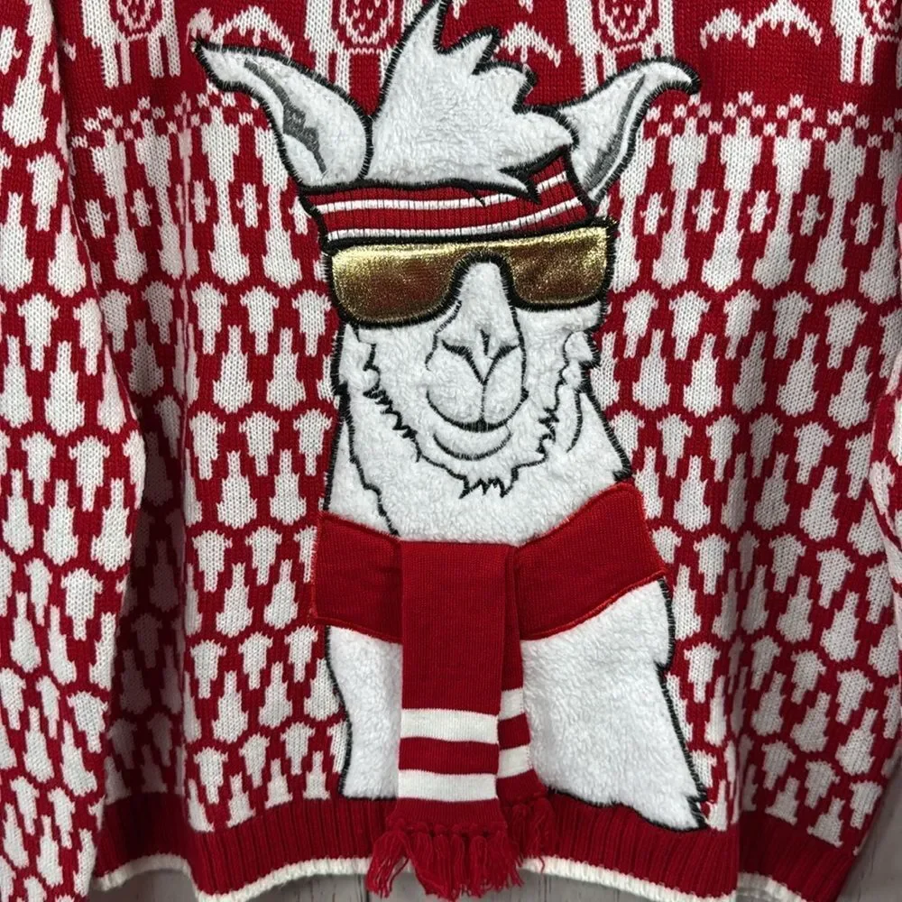 Blizzard Bay Llama Christmas Sweater Red White Fun Ugly Holiday Festive Winter